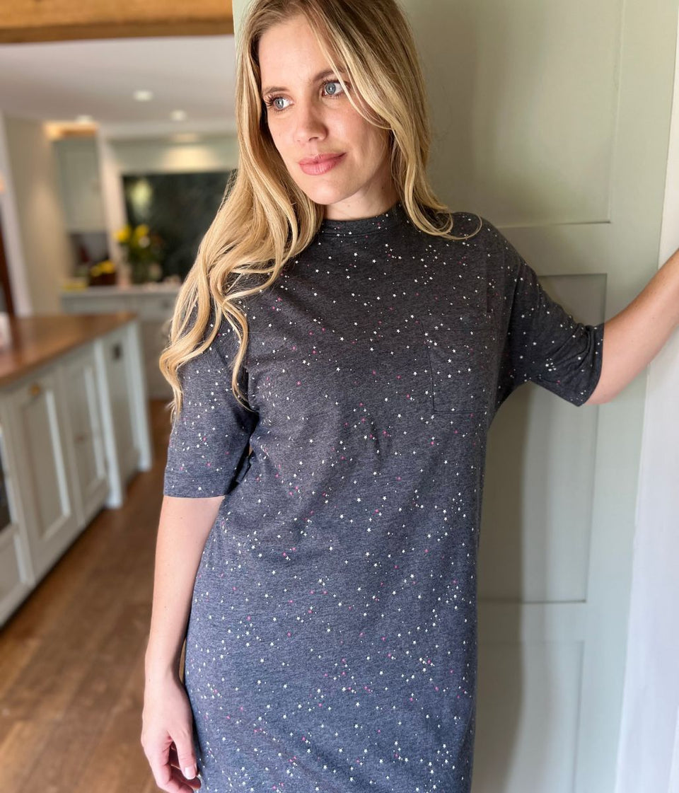 Grey Star Print Cotton Modal Nightdress
