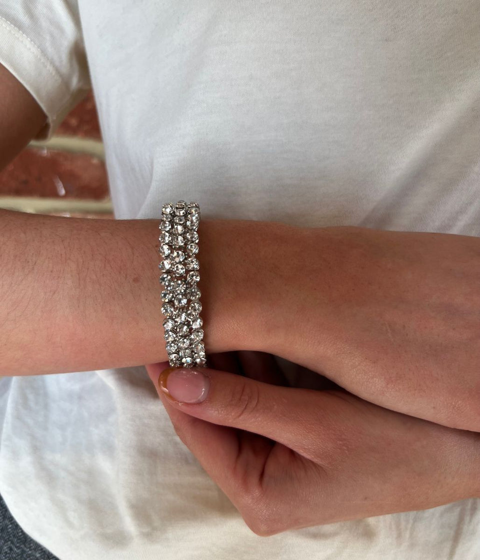 Silver Diamante Elasticated Bracelet
