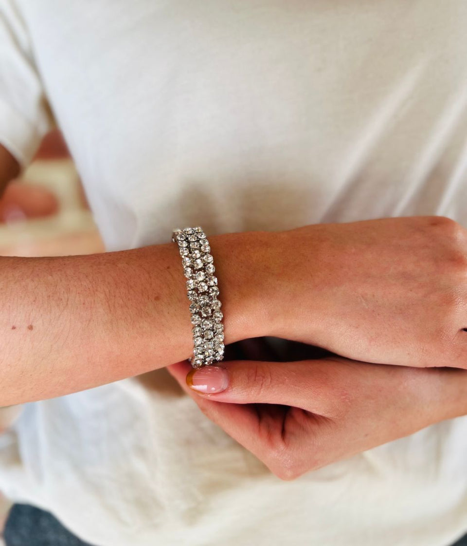 Silver Diamante Elasticated Bracelet