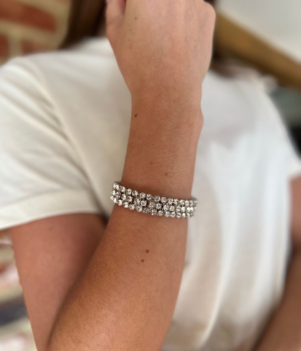 Silver Diamante Elasticated Bracelet