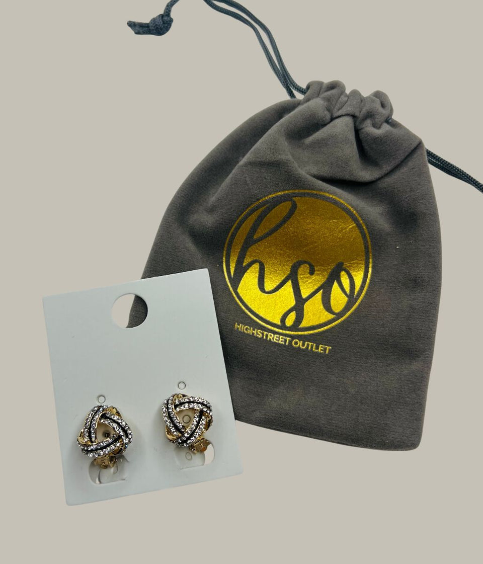 Gold Diamante Knot Clip On Earrings