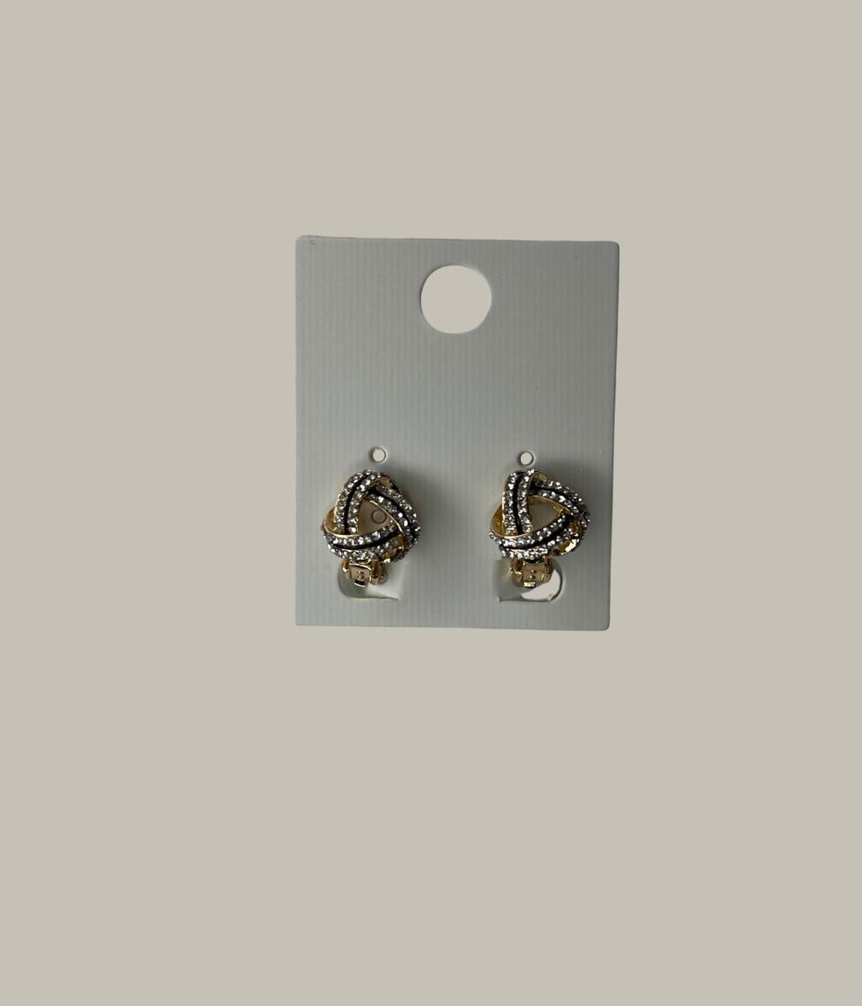 Gold Diamante Knot Clip On Earrings