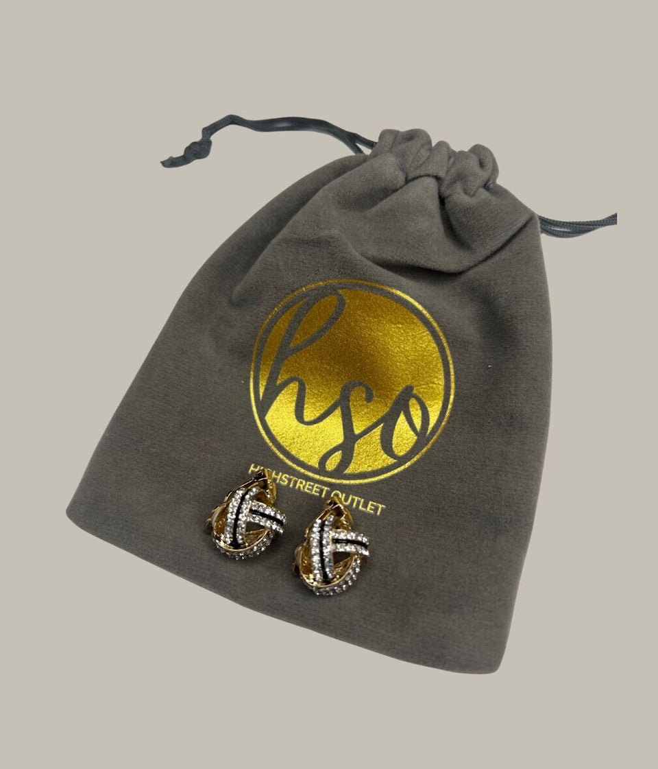 Gold Diamante Knot Clip On Earrings