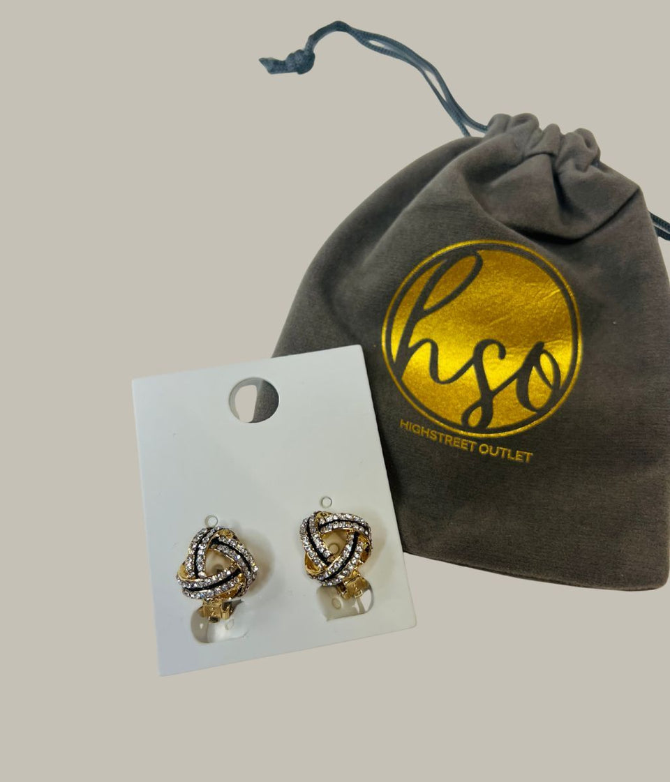 Gold Diamante Knot Clip On Earrings