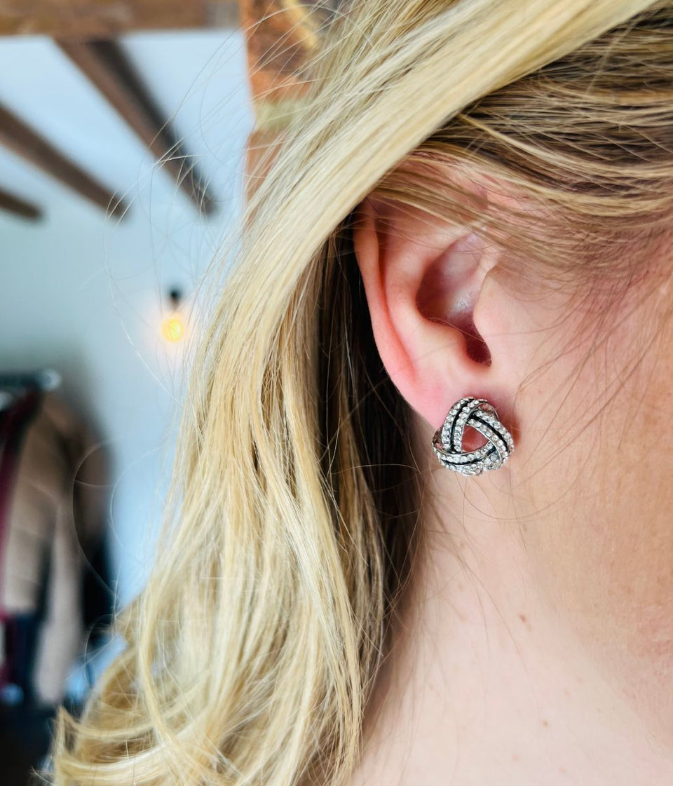 Silver Diamante Knot Clip On Earrings