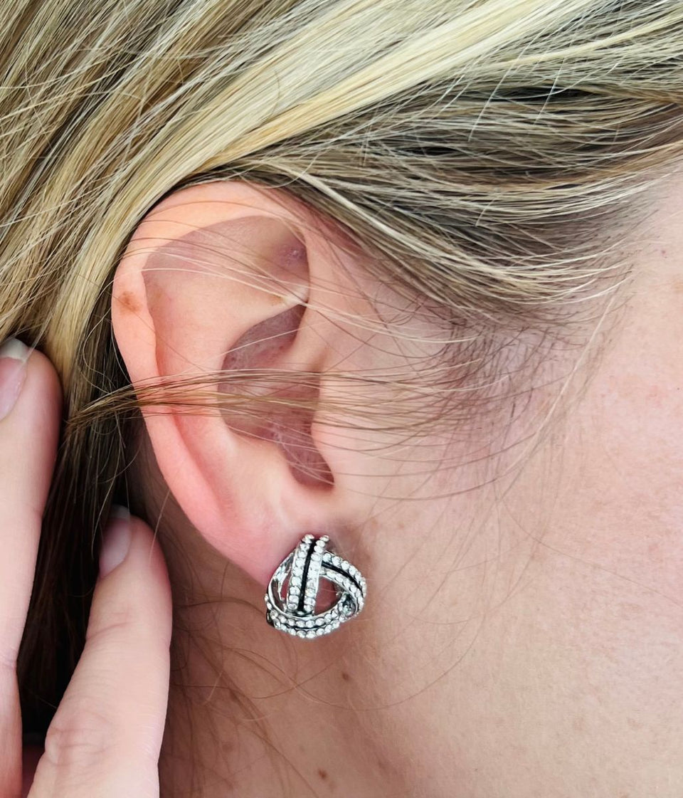Silver Diamante Knot Clip On Earrings