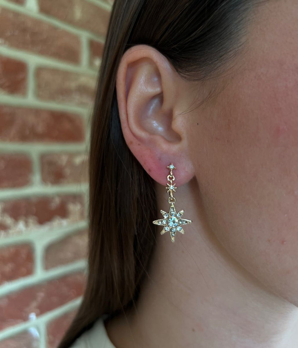 Gold Sparkle Stars Drop Earrings
