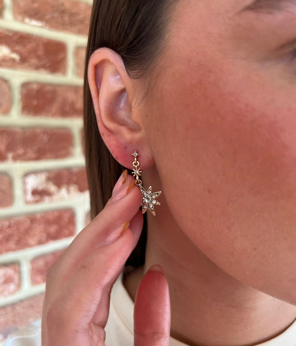Gold Sparkle Stars Drop Earrings
