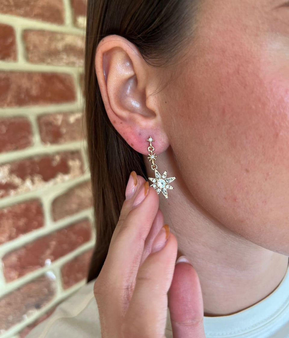 Gold Sparkle Stars Drop Earrings