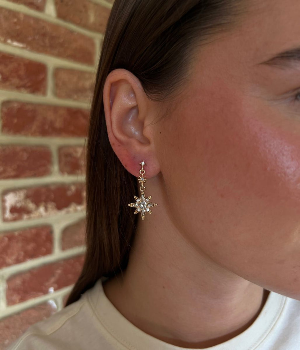 Gold Sparkle Stars Drop Earrings