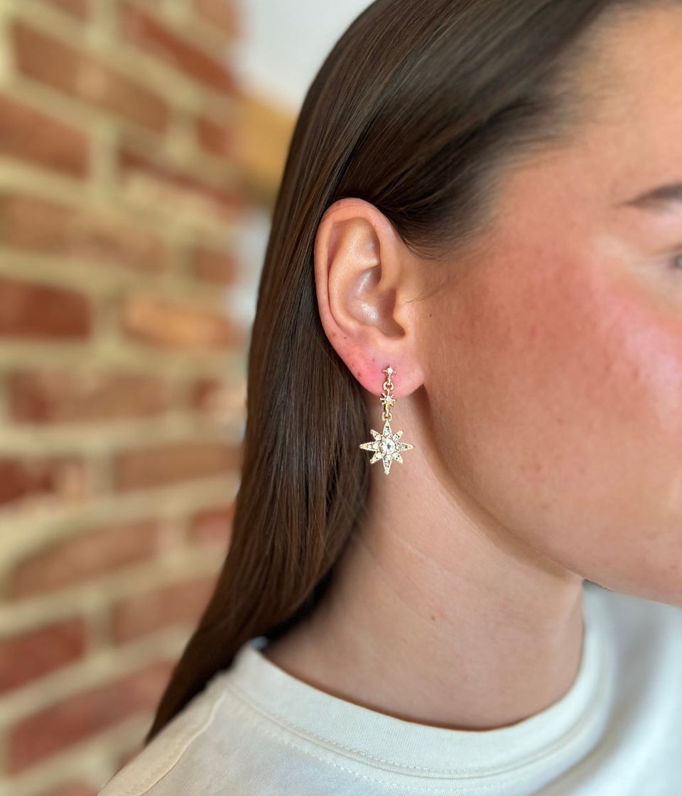 Gold Sparkle Stars Drop Earrings