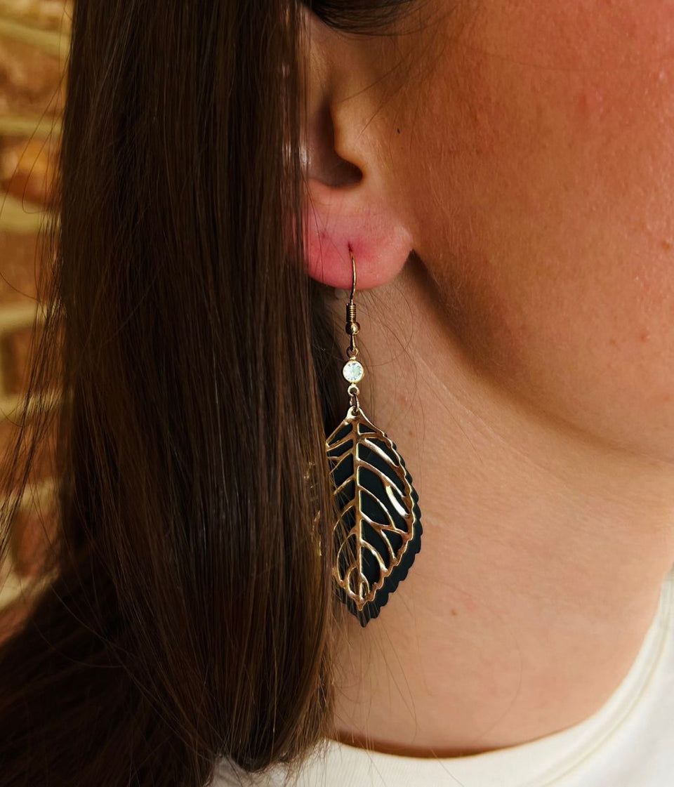 Gold Stencil Leaf Drop Earrings