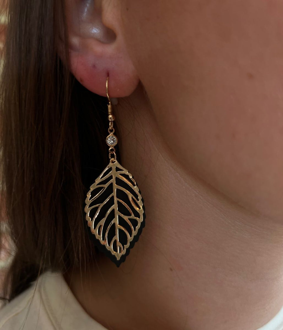 Gold Stencil Leaf Drop Earrings