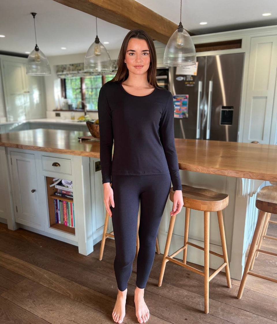 Black Thermal Long Sleeve Top & Leggings Set