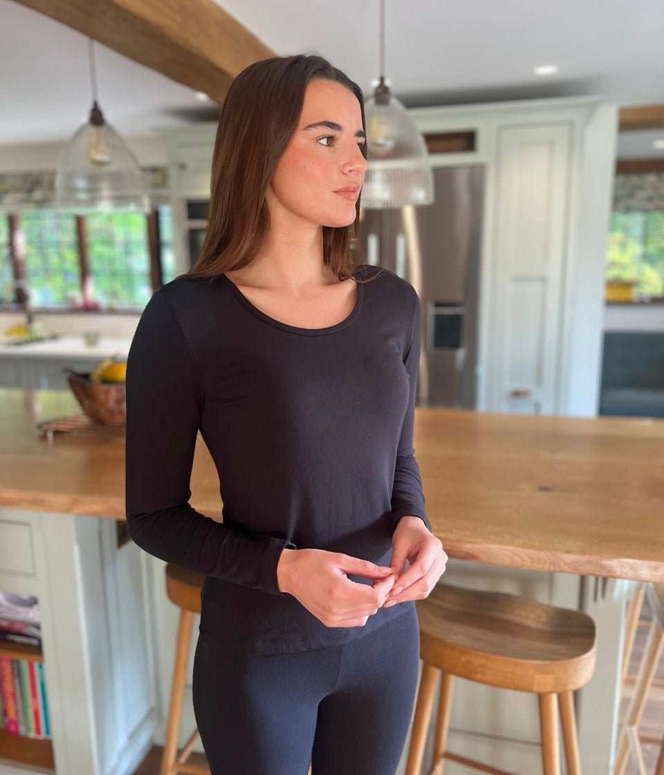 Black Thermal Long Sleeve Top & Leggings Set