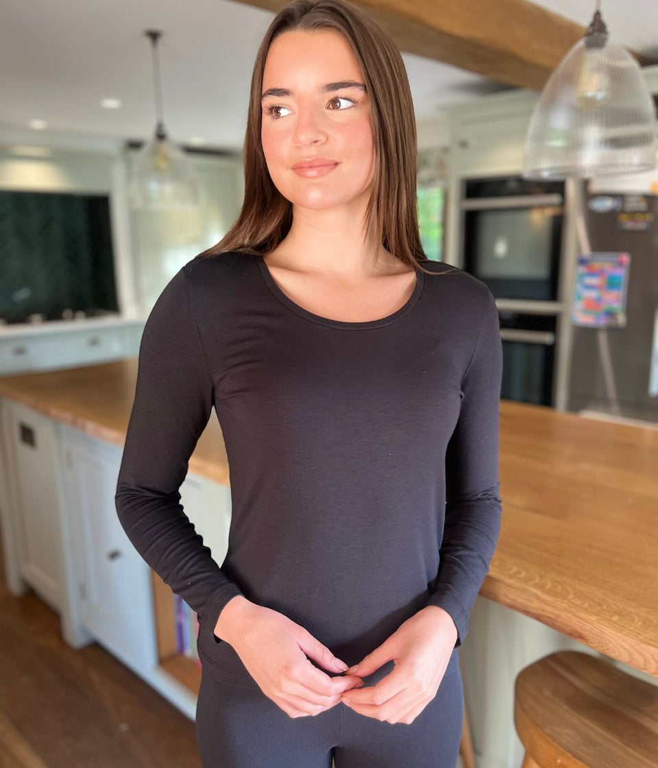 Black Thermal Long Sleeve Top & Leggings Set