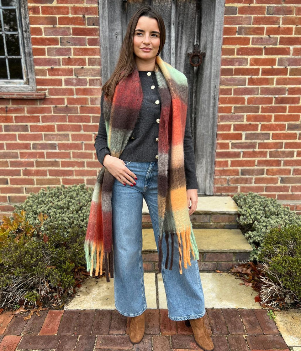 Red & Green Cashmere Blend Cosy Tassel Scarf