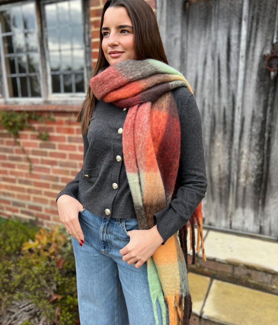 Red & Green Cashmere Blend Cosy Tassel Scarf