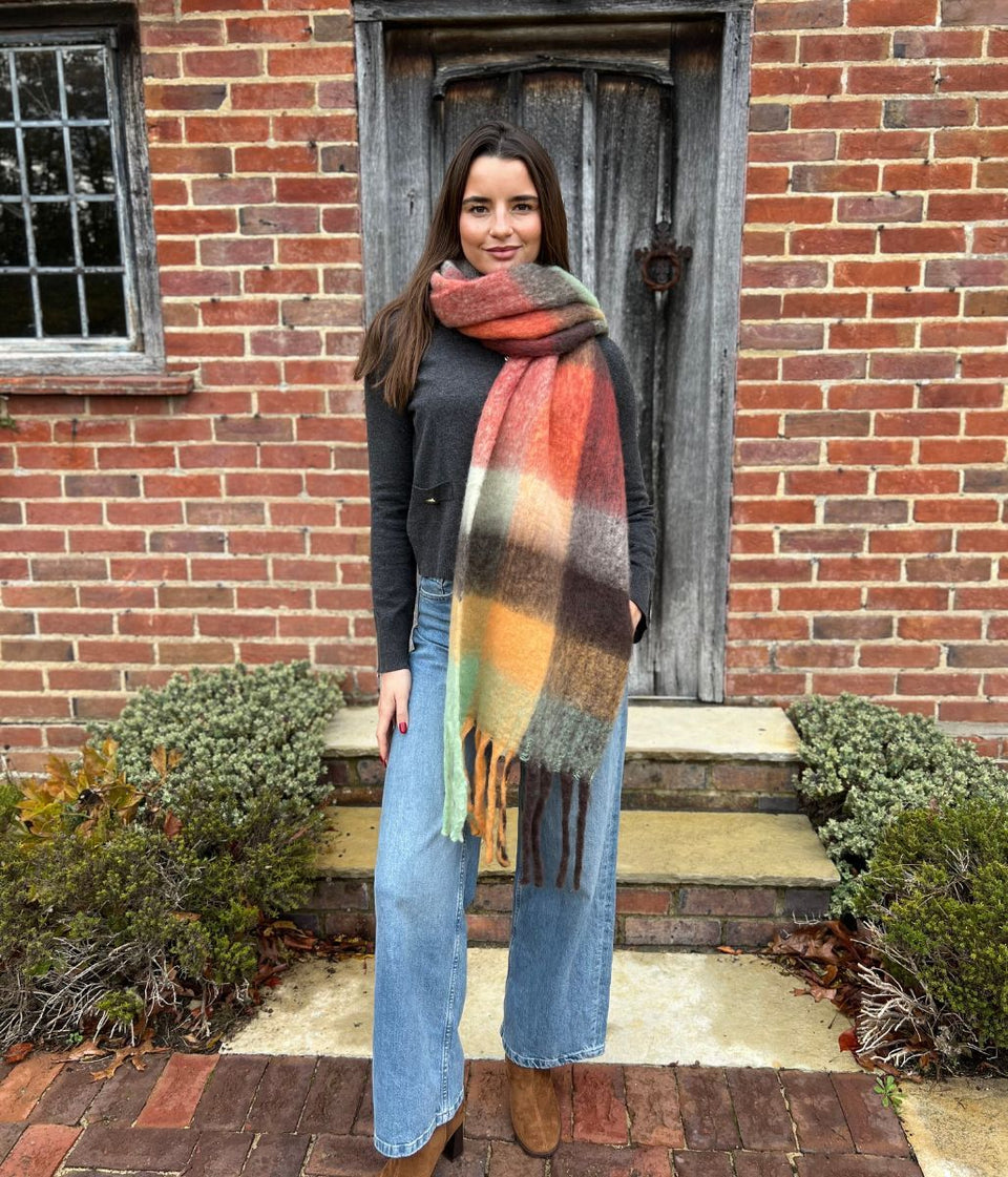 Red & Green Cashmere Blend Cosy Tassel Scarf