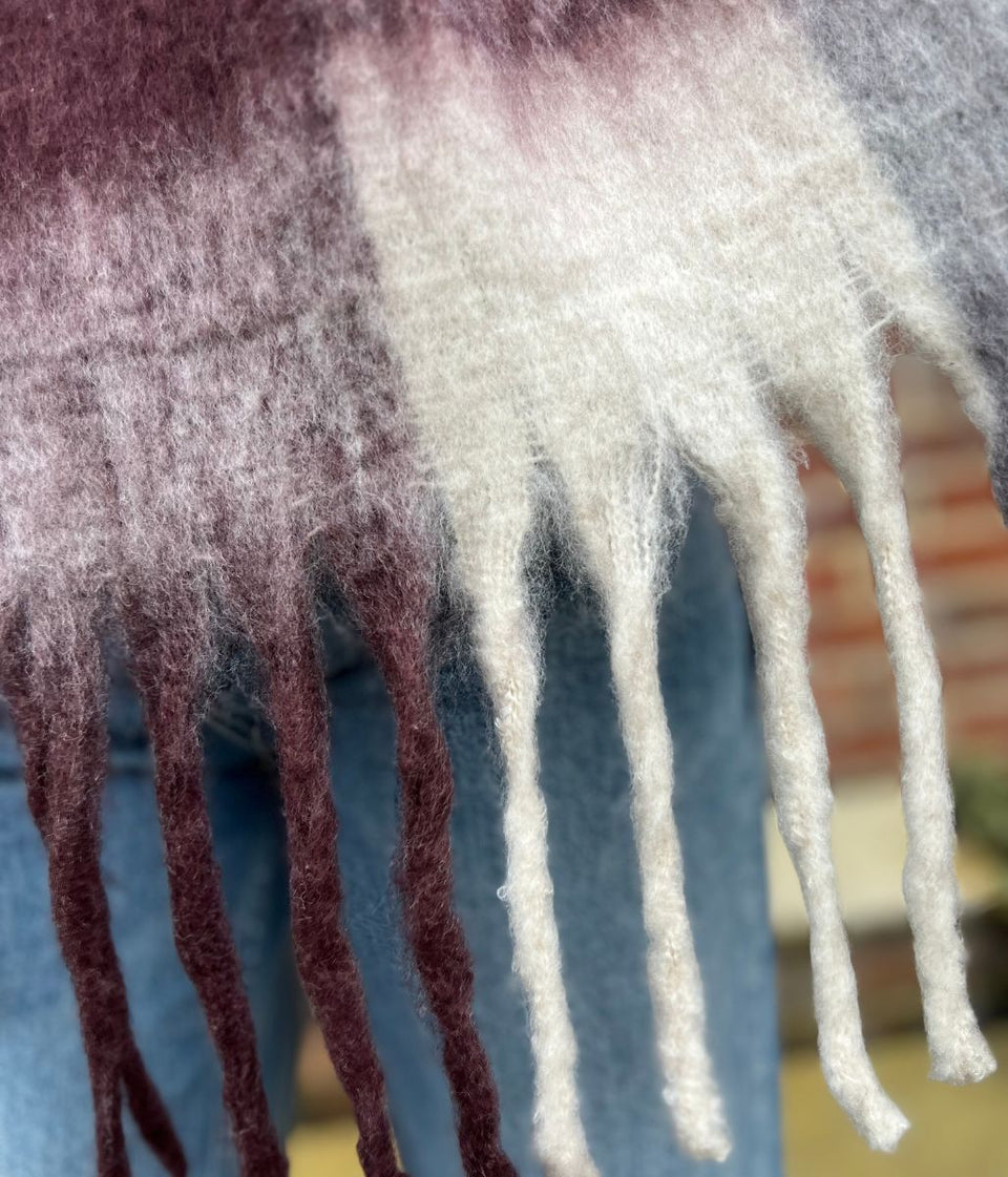 Grey & Plum Cashmere Blend Cosy Tassel Scarf