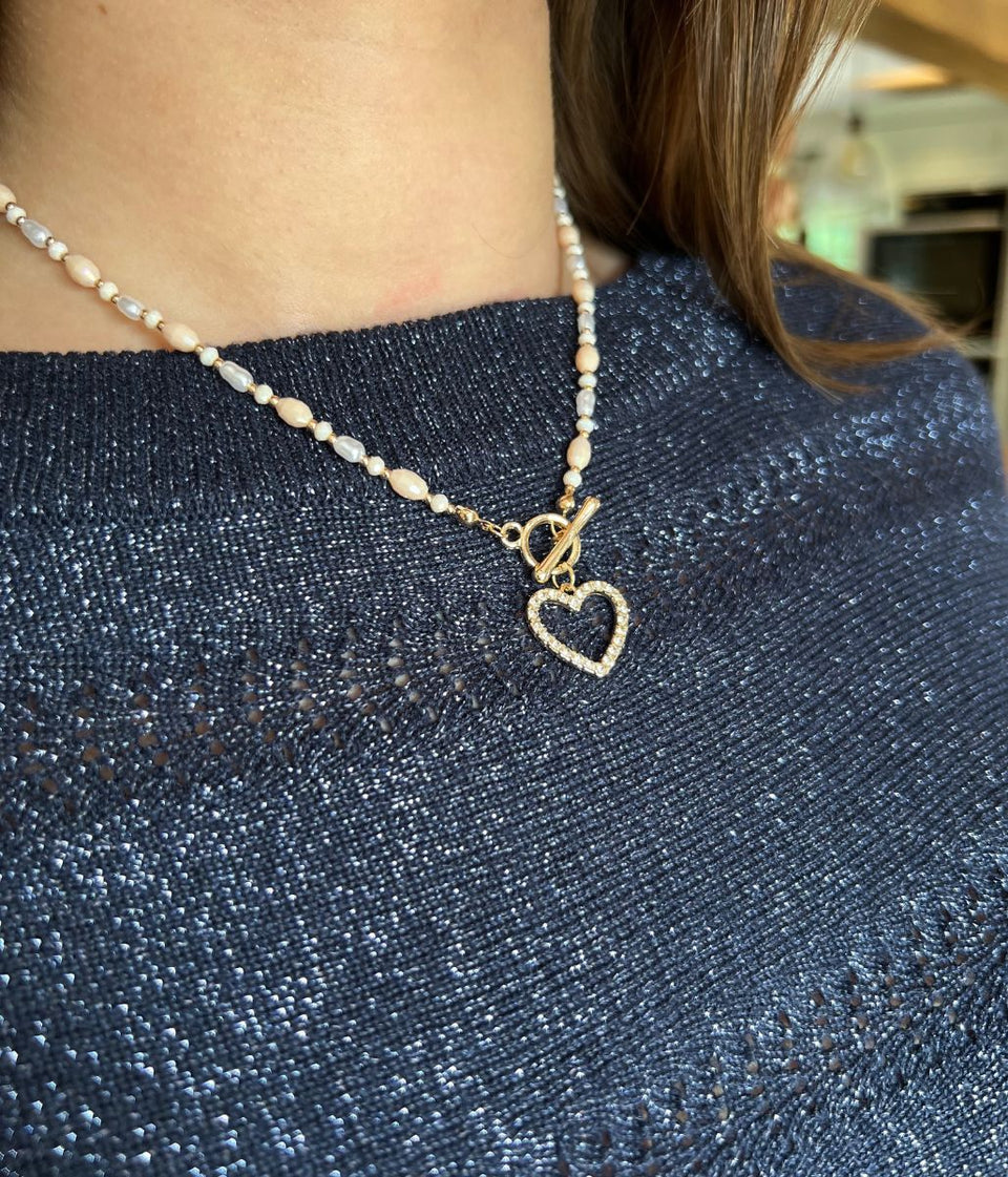 Gold Diamante Heart Beaded Necklace