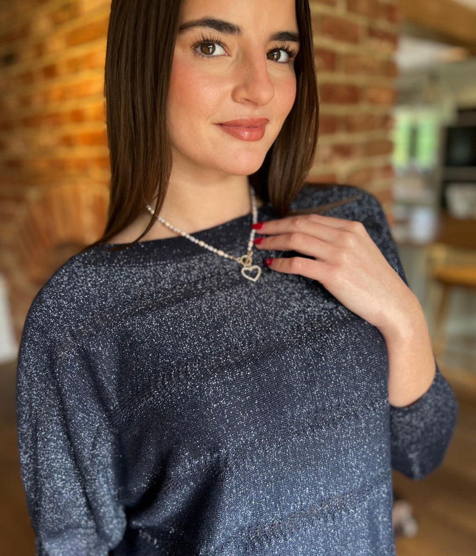 Gold Diamante Heart Beaded Necklace