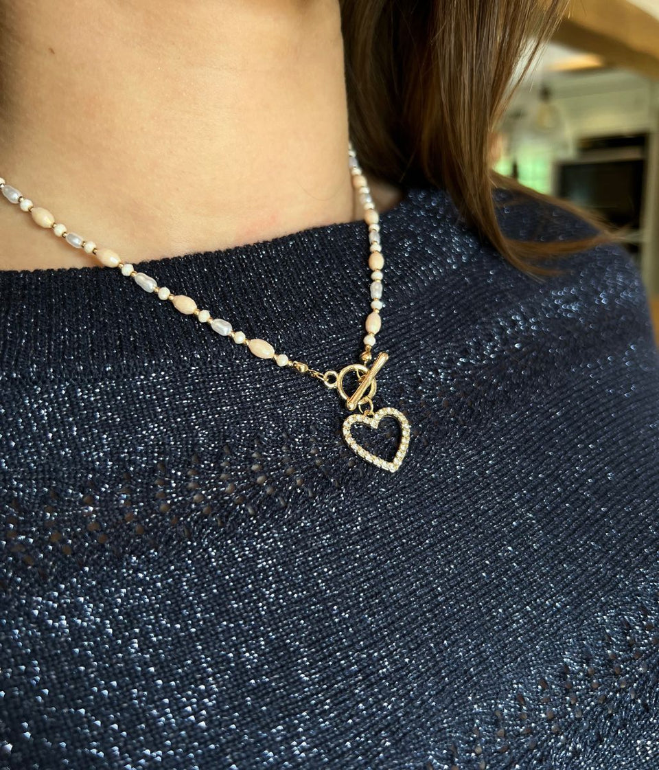 Gold Diamante Heart Beaded Necklace