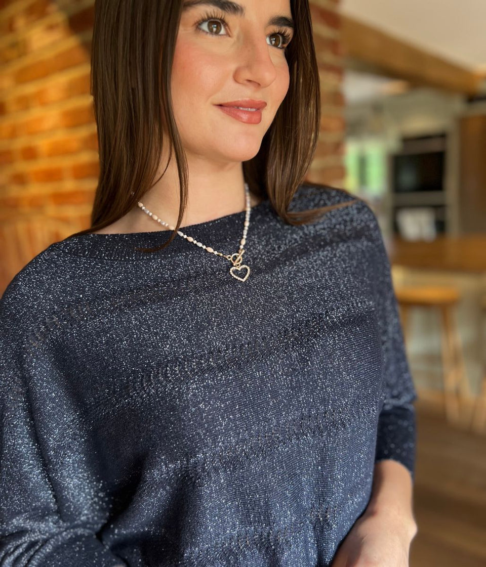 Gold Diamante Heart Beaded Necklace