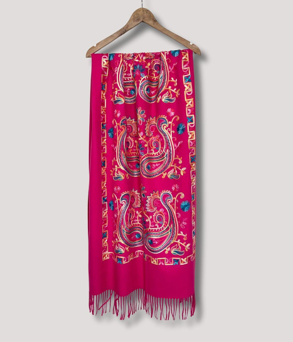 Pink Embroidered Cashmere Blend Scarf