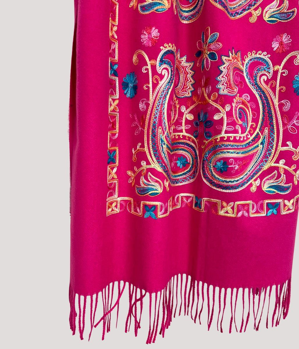 Pink Embroidered Cashmere Blend Scarf