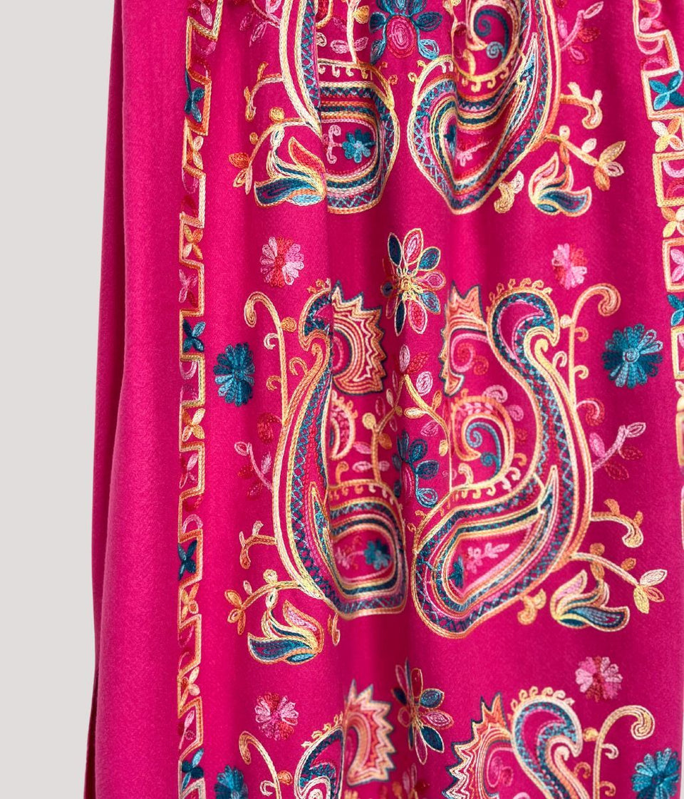 Pink Embroidered Cashmere Blend Scarf