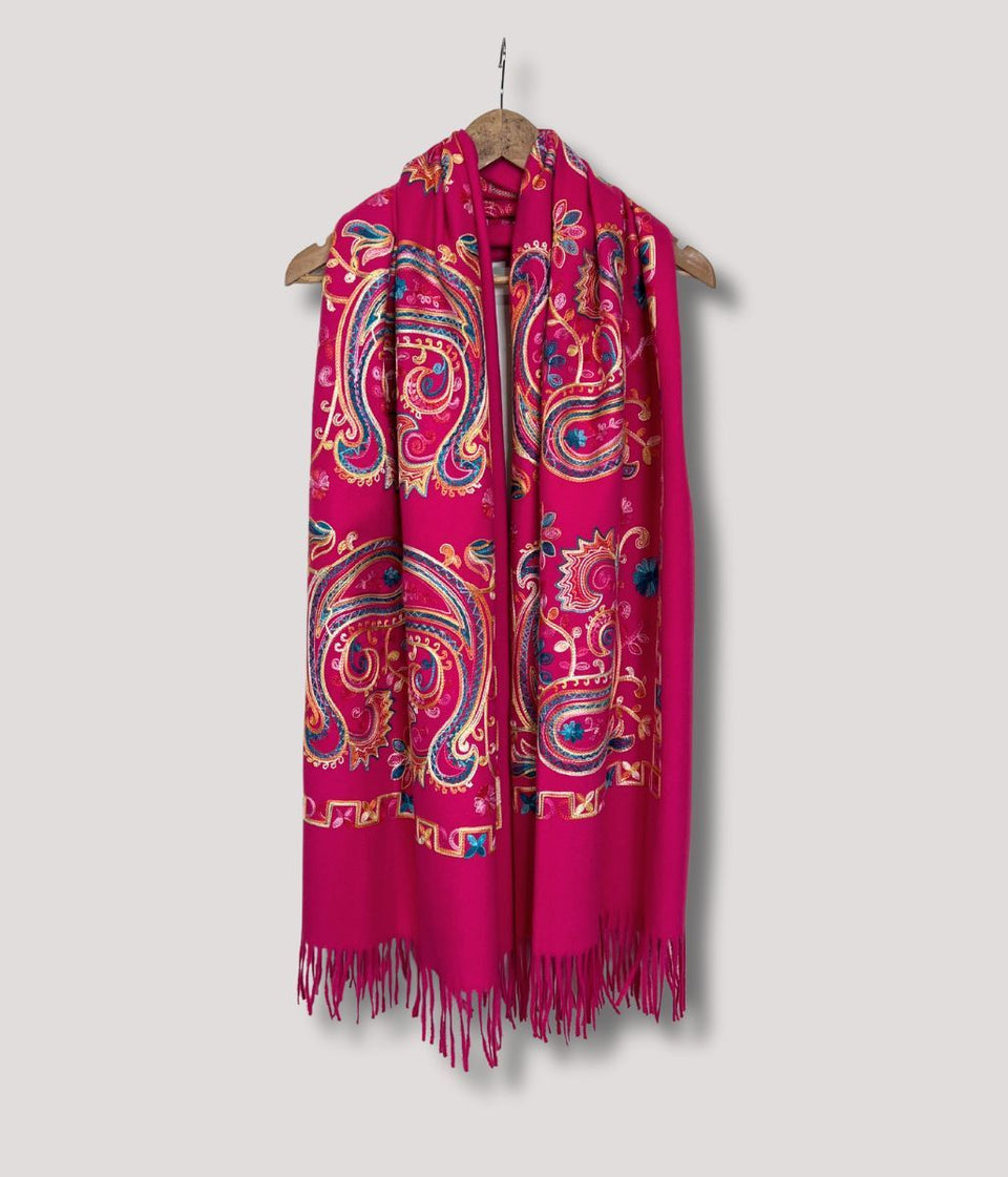 Pink Embroidered Cashmere Blend Scarf
