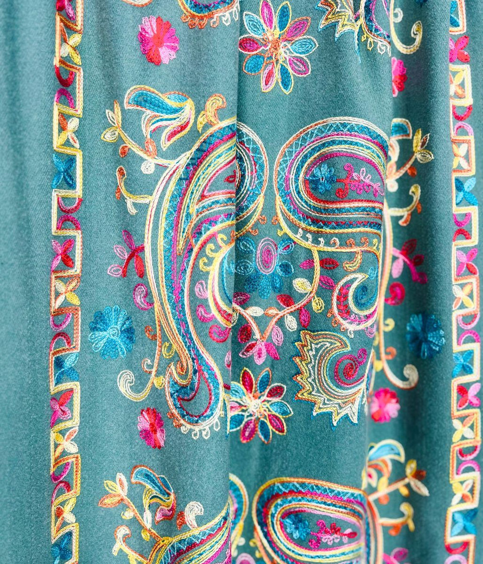 Sage Embroidered Cashmere Blend Scarf