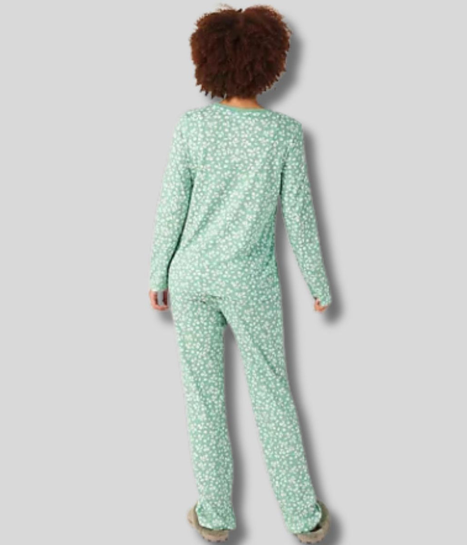 Green Flower Print Cozee Home Pyjama Set