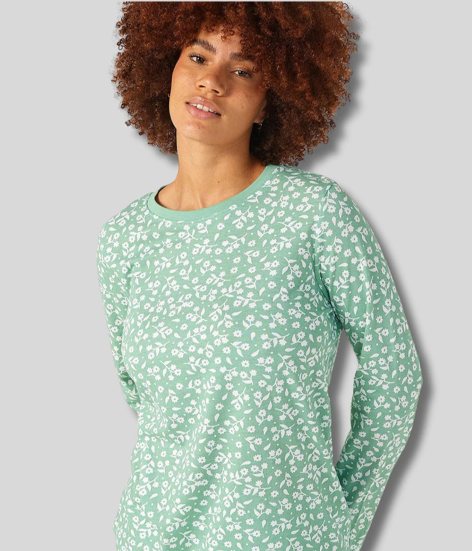 Green Flower Print Cozee Home Pyjama Set