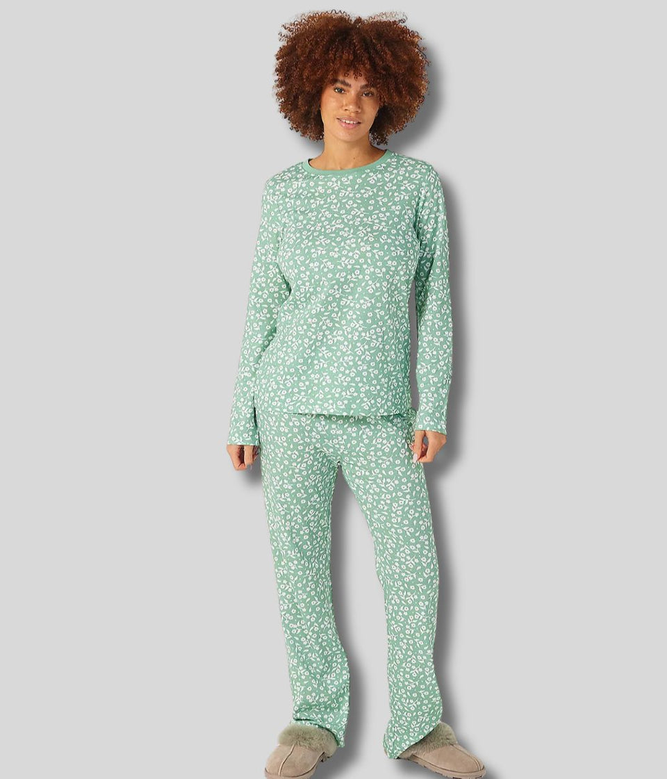 Green Flower Print Cozee Home Pyjama Set