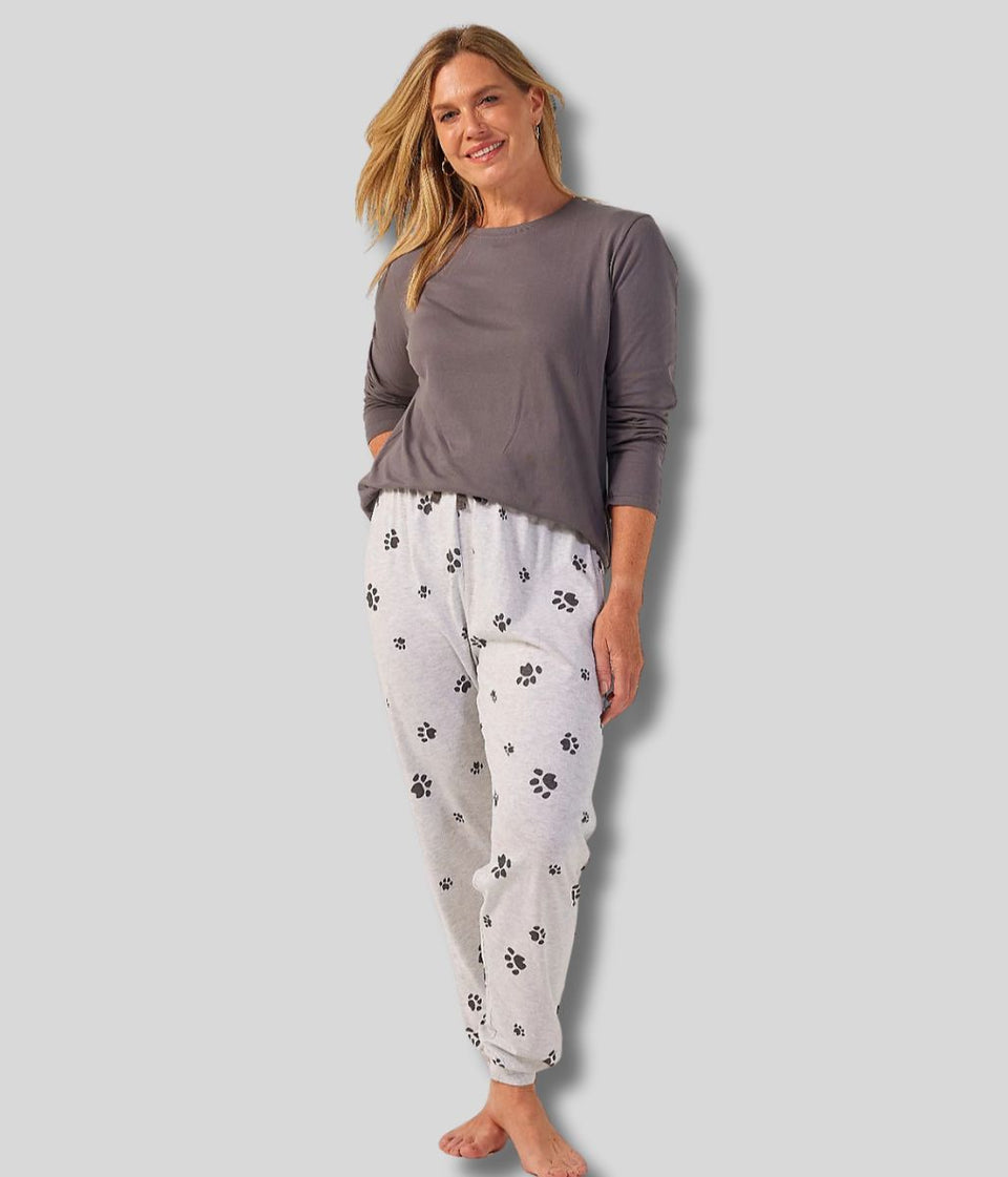 Dark Grey Paw Print Cozee Home Pyjama Set
