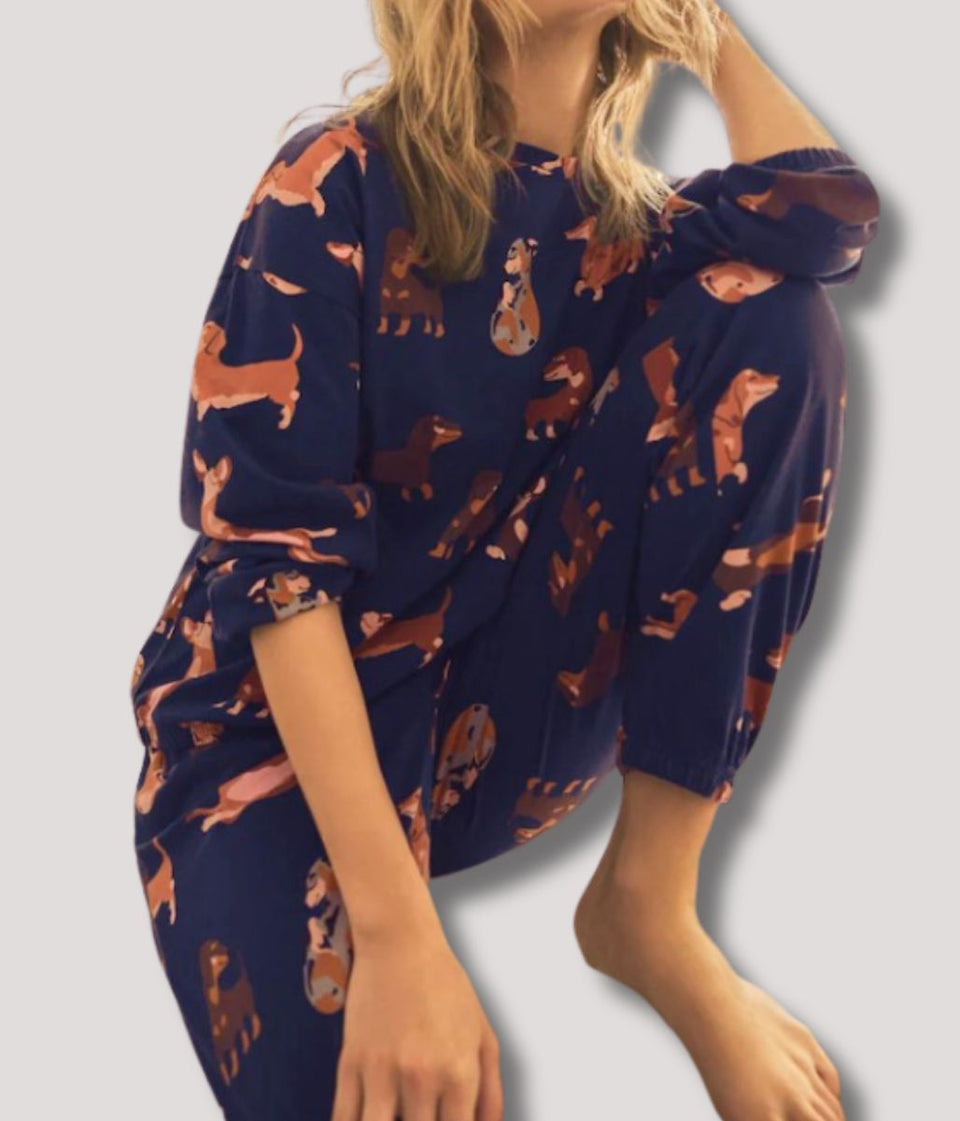 Navy Dachshund Cotton Pyjamas