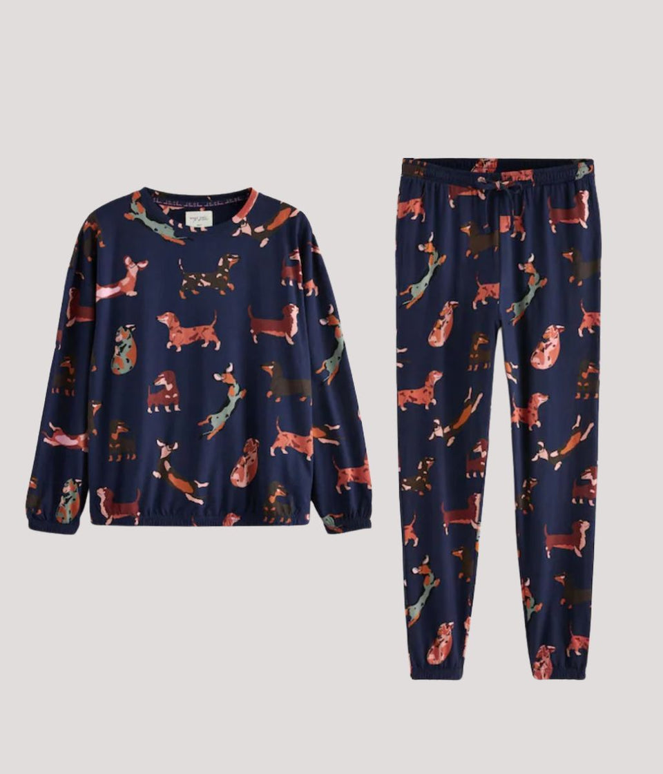 Navy Dachshund Cotton Pyjamas