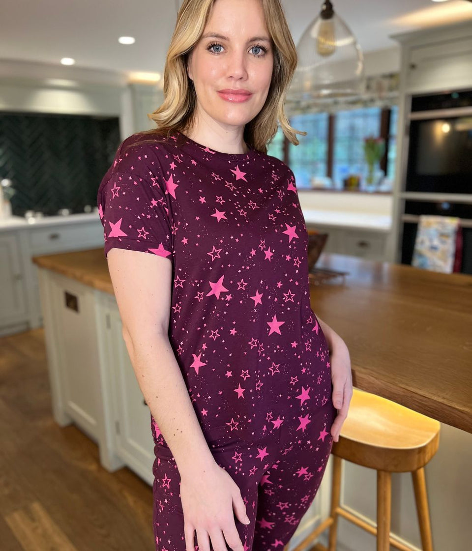 Pink Star Cotton Printed Cropped Pyjama Set