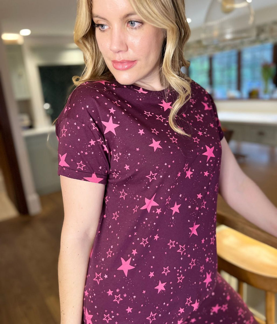 Pink Star Cotton Printed Cropped Pyjama Set