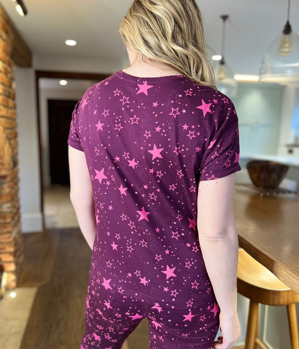 Pink Star Cotton Printed Cropped Pyjama Set