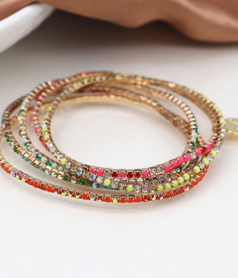 POM Multicolour Crystal Five Bracelet Stack