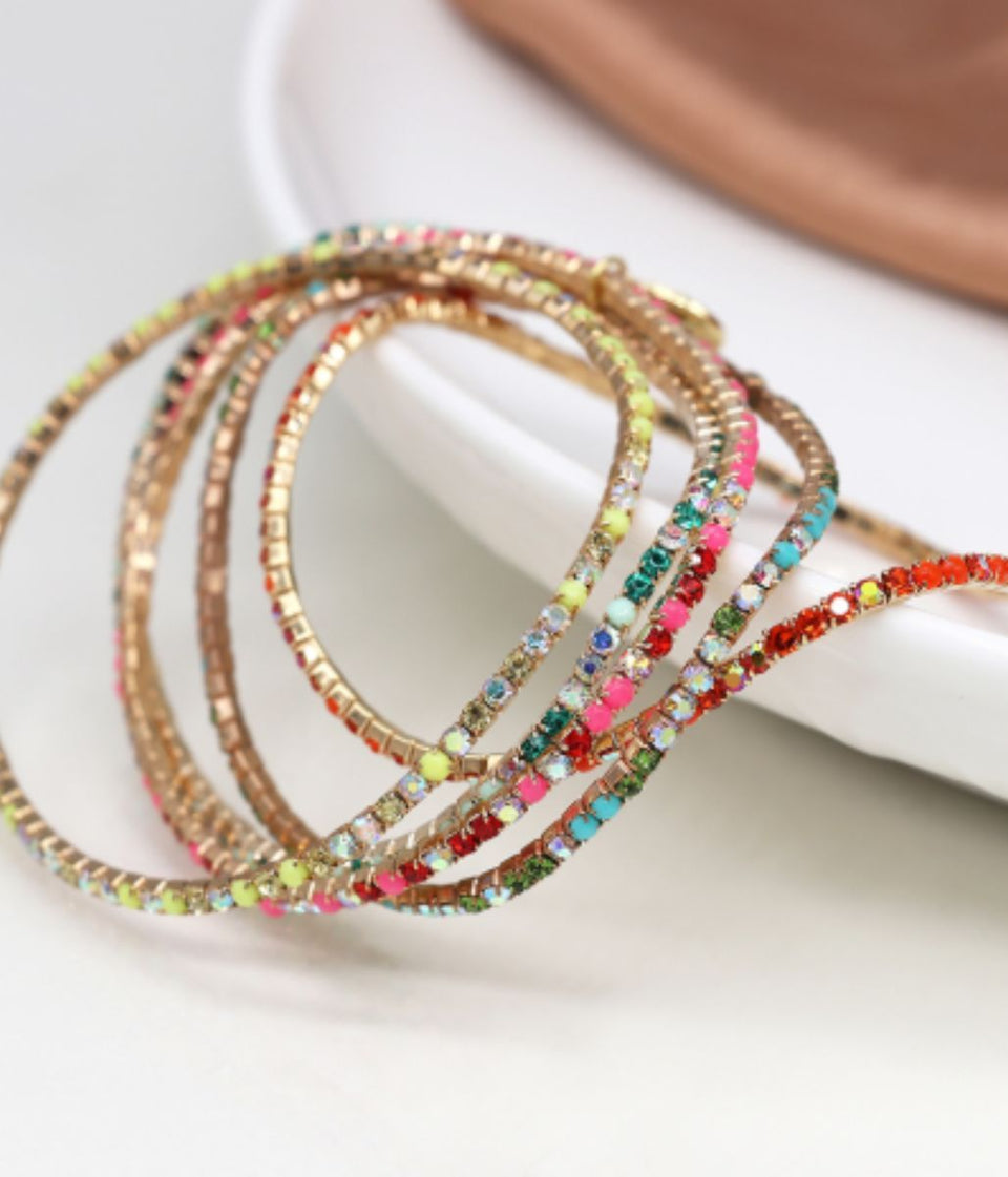POM Multicolour Crystal Five Bracelet Stack