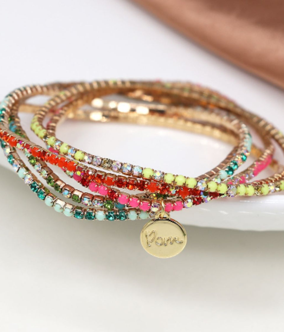 POM Multicolour Crystal Five Bracelet Stack