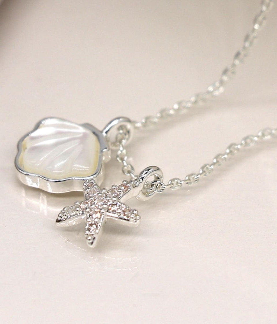 POM Silver Plated Shell & Starfish Necklace