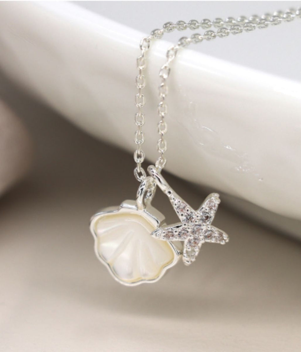 POM Silver Plated Shell & Starfish Necklace