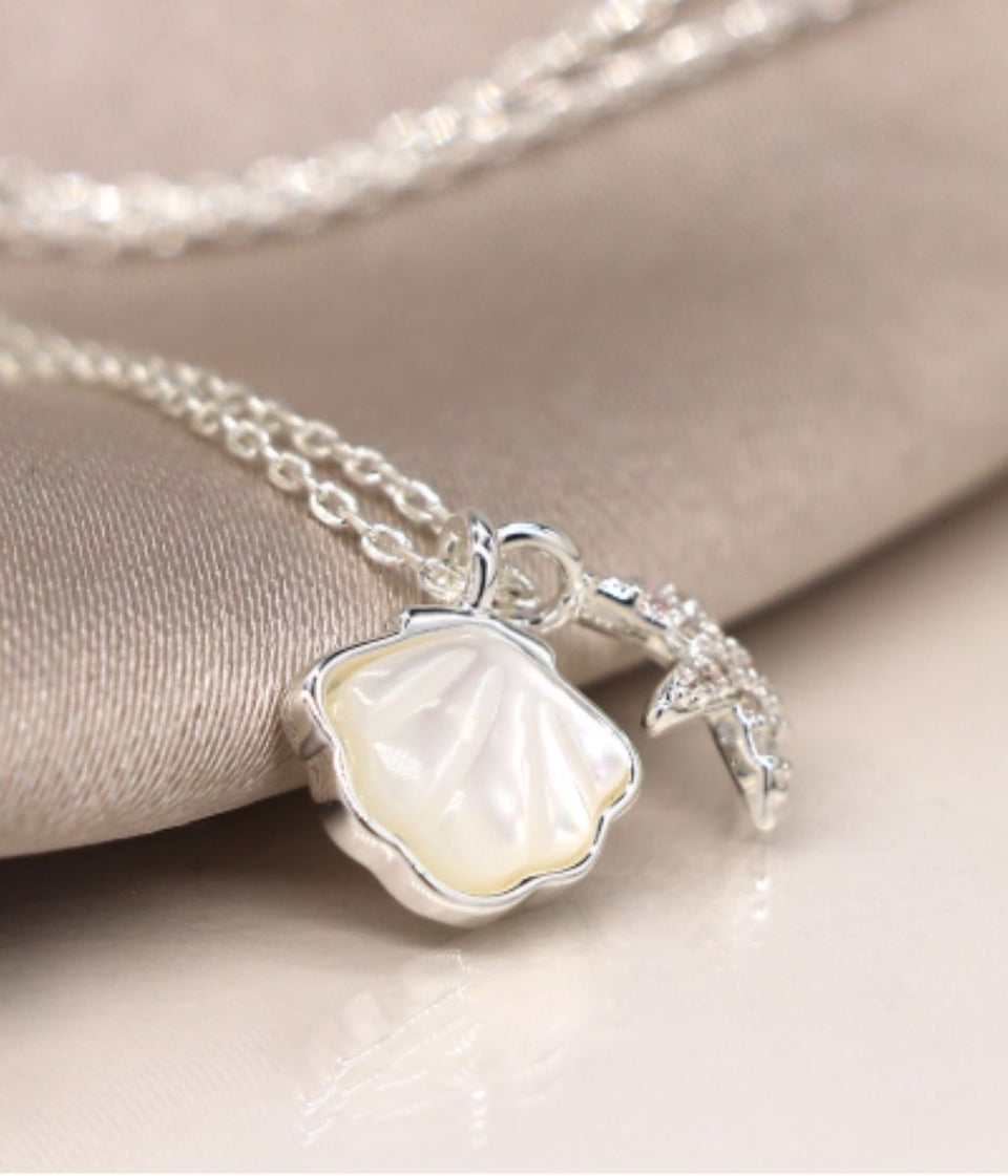 POM Silver Plated Shell & Starfish Necklace