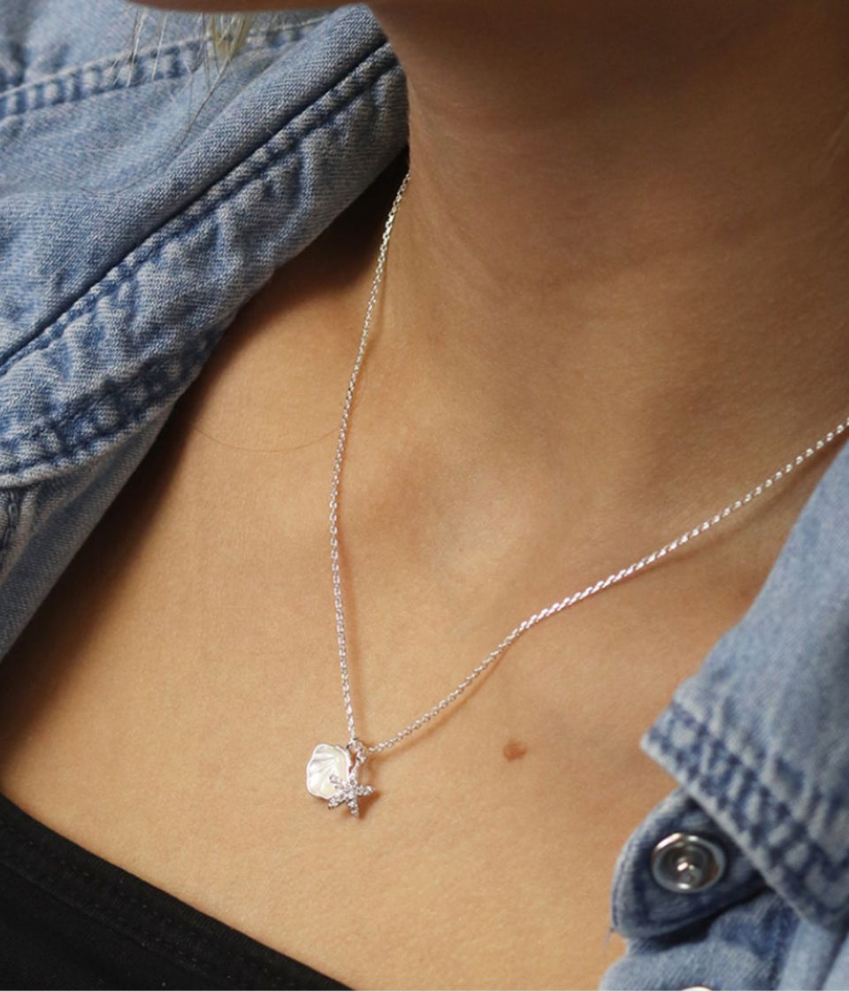 POM Silver Plated Shell & Starfish Necklace