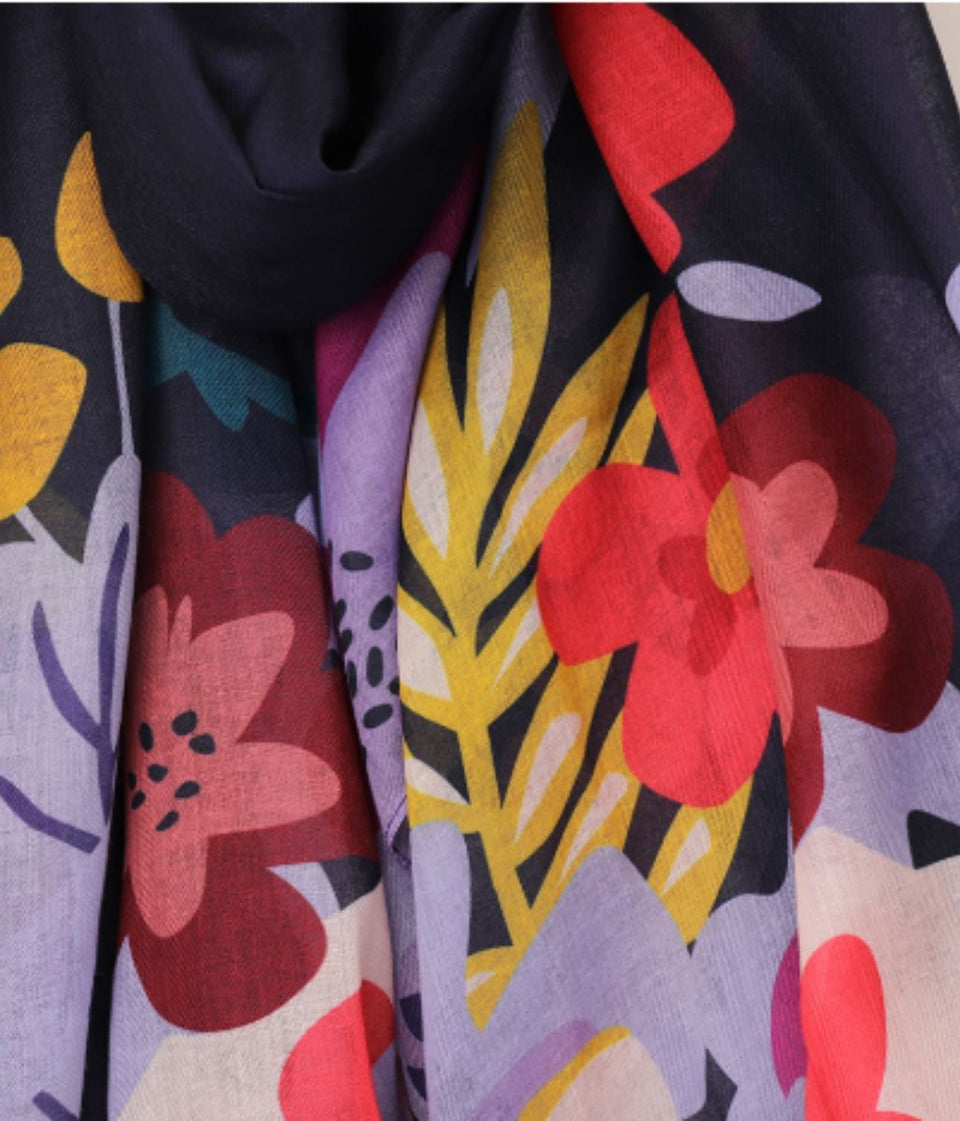 POM Navy Blue Tropical Print Scarf